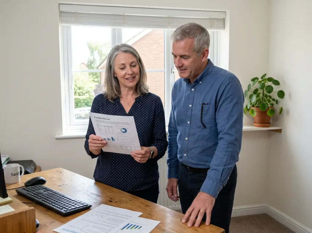 Finance broker going through refinancing costs with a homeowner